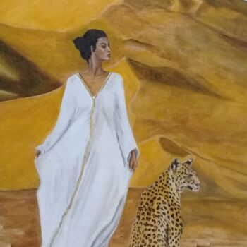 Картина под названием "Mujer con leopardo…" - Bonifacio Contreras, Подлинное произведение искусства, Масло
