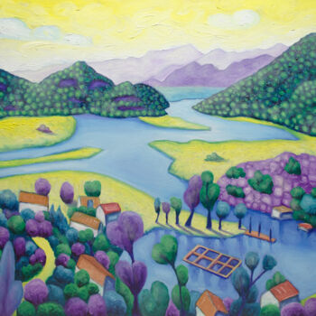Картина под названием "Lake Skadar" - Boris Subotic, Подлинное произведение искусства, Масло Установлен на Деревянная рама д…