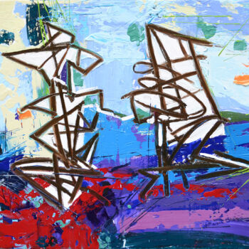 Schilderij getiteld "Sailing ships on a…" door Borko Petrovic, Origineel Kunstwerk, Olie