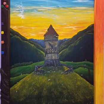Schilderij getiteld "La tour du crépuscu…" door Alin Eduard Botez, Origineel Kunstwerk, Olie