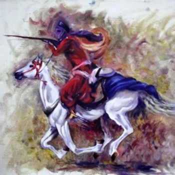 Painting titled "le guerrier" by Abdelilah Boubchir, Original Artwork, Oil