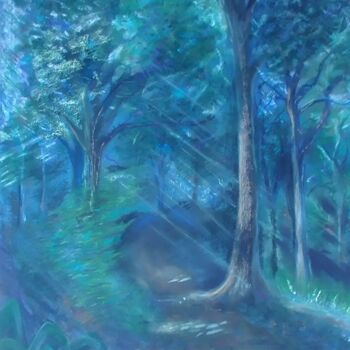 Painting titled "Deep forest" by Greensleeves, Original Artwork, Pastel