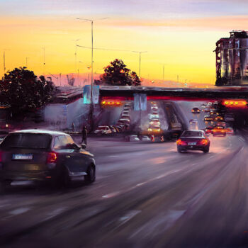 Malerei mit dem Titel "Warm Sunset over th…" von Bozhena Fuchs, Original-Kunstwerk, Öl