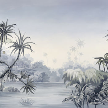 Schilderij getiteld "etang-grisaille.jpg" door Les Décors Des Mers Du Sud, Origineel Kunstwerk, Olie