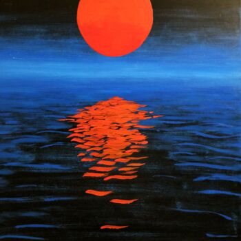 Painting titled "Lune rouge" by Hubert Bridoux, Original Artwork, Acrylic Mounted on Wood Stretcher frame