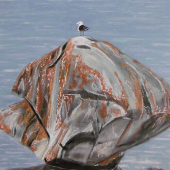 Peinture intitulée "rocher bord de mer" par Brigitte Barcelo, Œuvre d'art originale, Acrylique