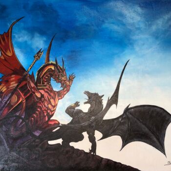 Painting titled "Le combat des Drago…" by Brigitte Dole, Original Artwork, Acrylic