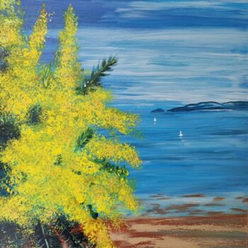 Painting titled "Mimosen am Strand" by Brigitte Kölli, Original Artwork, Acrylic