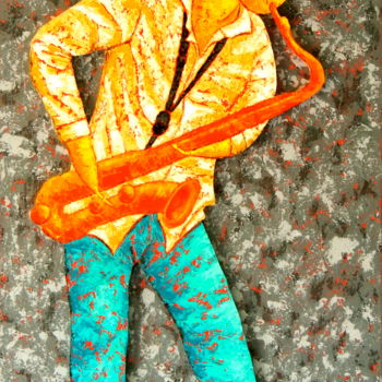 Pintura titulada "Air de saxo" por Brigitte Lambourg, Obra de arte original, Acrílico Montado en Bastidor de camilla de made…