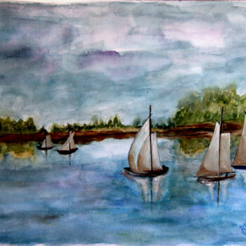 Painting titled "LA BAIE DE MORLAIX" by Brigitte Payen (B.PAYEN), Original Artwork, Watercolor