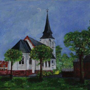 Painting titled "EGLISE DE SIMENCOURT" by Brigitte Payen (B.PAYEN), Original Artwork, Acrylic