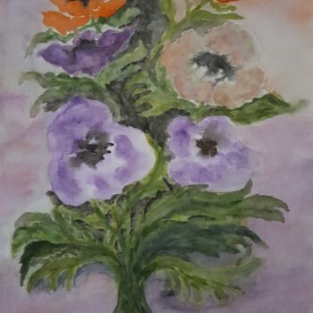 Malerei mit dem Titel "ANEMONES" von Brigitte Payen (B.PAYEN), Original-Kunstwerk, Aquarell