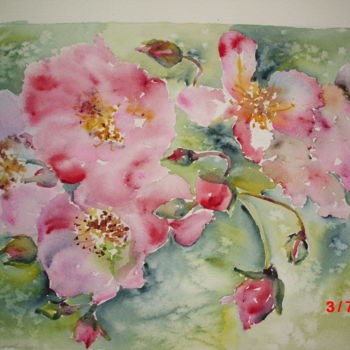 Peinture intitulée "Roses en liberté" par Brigitte Room, Œuvre d'art originale, Aquarelle