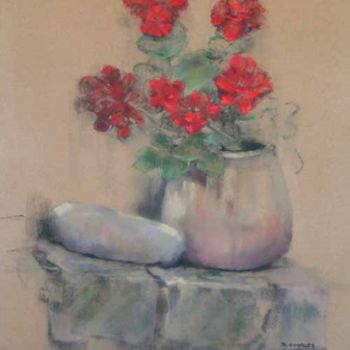 Painting titled "LE GERANIUM ROUGE" by Brigitte Charles, Original Artwork, Oil