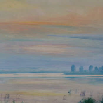 绘画 标题为“Evening Lake” 由Sergei Smv, 原创艺术品, 油 安装在其他刚性面板上