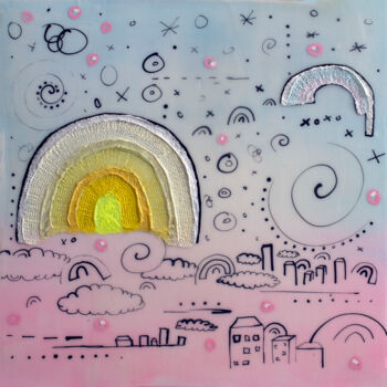 Peinture intitulée "Rainbow City" par Brittany Ellis, Œuvre d'art originale, Acrylique