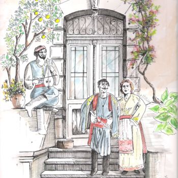 Drawing titled "Cretan wedding" by Franko Brkac, Original Artwork