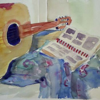 Malerei mit dem Titel "Guitar and pictures" von B.Rossitto, Original-Kunstwerk, Aquarell