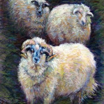 Peinture intitulée "Three Sheep in Wint…" par B.Rossitto, Œuvre d'art originale, Huile