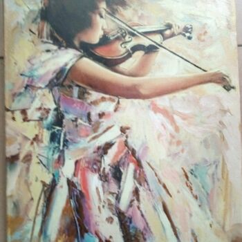 Painting titled "Eleonora con violino" by Bruscella Donato, Original Artwork, Oil