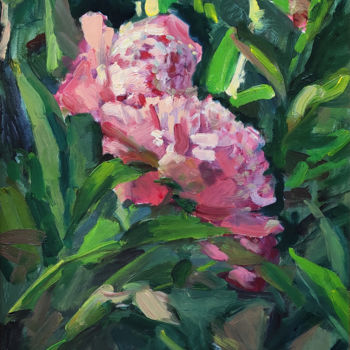 Malerei mit dem Titel "Pink peonies in the…" von Aleksey Burov, Original-Kunstwerk, Öl