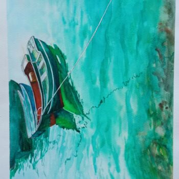 Drawing titled "Boats" by By Tata, Original Artwork, Watercolor
