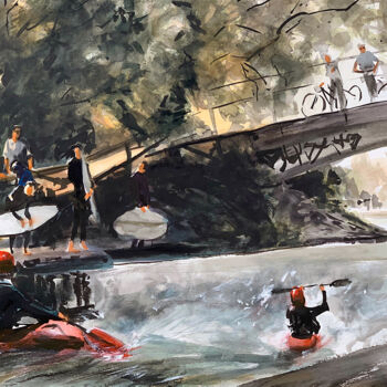绘画 标题为“Raft Side Summer No…” 由Christian Evers, 原创艺术品, 水彩 安装在木板上