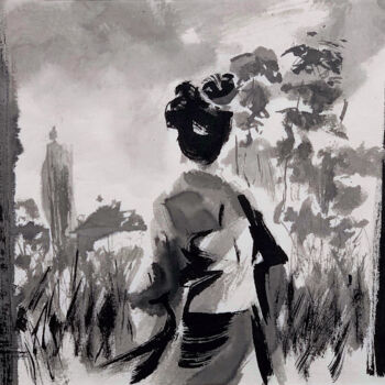 Drawing titled "Satori No. 3" by Christian Evers, Original Artwork, Ink Mounted on Wood Panel