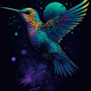 Digitale Kunst getiteld "Hummingbird violet…" door C.Moonheart, Origineel Kunstwerk, AI gegenereerde afbeelding