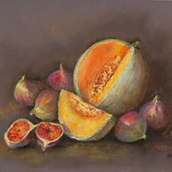 Schilderij getiteld "melons figues" door Michèle Lescuyer, Origineel Kunstwerk