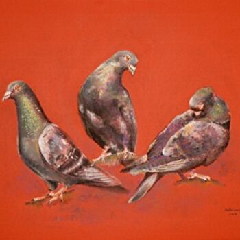 绘画 标题为“trois pigeons” 由Michèle Lescuyer, 原创艺术品