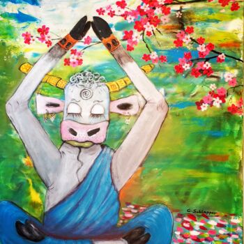 Painting titled "Joga Lotus-Sitz 80x…" by Cäcilia Schlapper, Original Artwork, Acrylic Mounted on Wood Stretcher frame