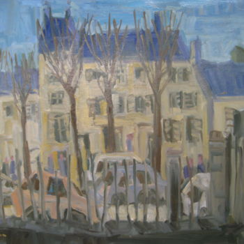 Peinture intitulée "HENNEBONT place de…" par Gildas Cadic, Œuvre d'art originale, Huile