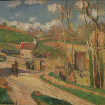 Painting titled "Un carrefour à l'He…" by Camille Pissarro, Original Artwork, Oil