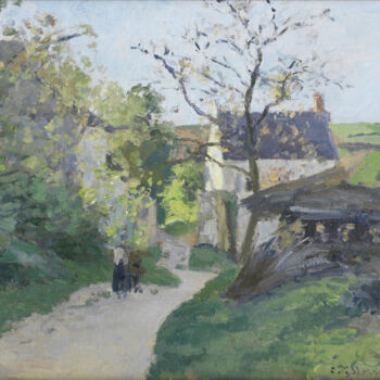 Malarstwo zatytułowany „Le grand noyer, la…” autorstwa Camille Pissarro, Oryginalna praca, Olej