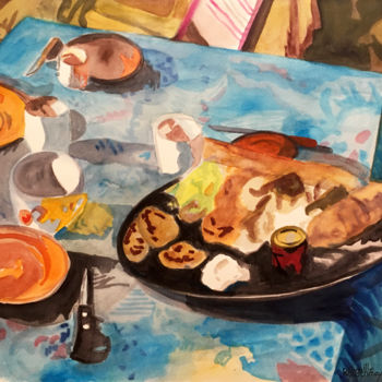 Painting titled "La table du petit d…" by Camille Rouschmeyer, Original Artwork, Watercolor