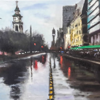 Painting titled "Alameda - Iglesia d…" by Camilo Flores, Original Artwork, Oil