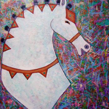 Pintura titulada "White Dancey Horse" por Carla Dancey, Obra de arte original, Acrílico