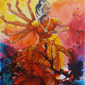 Painting titled "DANSEUSE BHARATA NA…" by Jean-Michel Canal, Original Artwork, Acrylic Mounted on Wood Stretcher frame