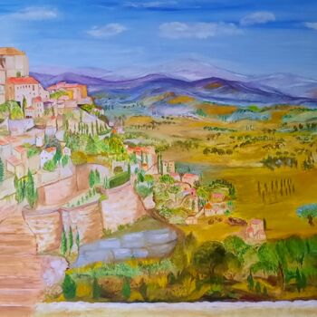 Painting titled "LUBERON" by Maryse Houppilliart, Original Artwork, Oil Mounted on Wood Stretcher frame