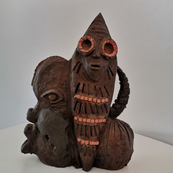 Sculpture titled "Coeur d'Afrique" by Martine Caoudal, Original Artwork, Clay