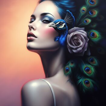 Digital Arts titled "woman peacock" by Caprice, Original Artwork, AI generated image