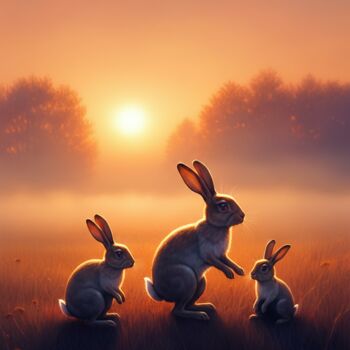 Digital Arts titled "a rabbit family" by Caprice, Original Artwork, AI generated image