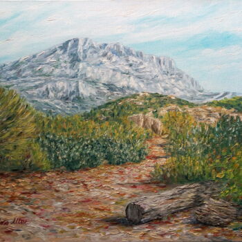 Painting titled "Sainte Victoire de…" by Cardoso Manu, Original Artwork, Oil Mounted on Wood Stretcher frame