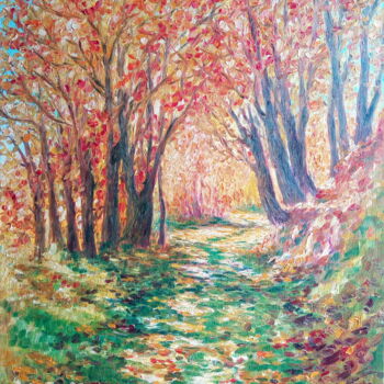 Картина под названием "Automne en Forêt" - Cardoso Manu, Подлинное произведение искусства, Масло Установлен на Деревянная ра…