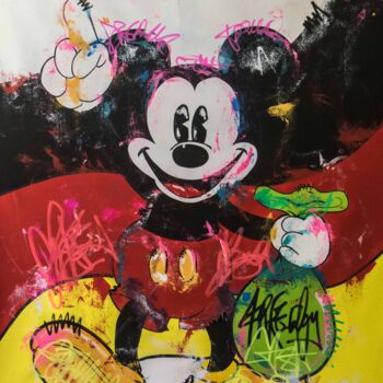 Painting titled "Mickey Mouse Flag S…" by Carlos Pun, Original Artwork, Acrylic Mounted on Wood Stretcher frame