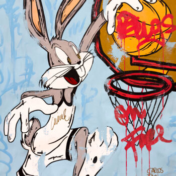 Painting titled "Bugs Bunny on fire…" by Carlos Pun, Original Artwork, Acrylic