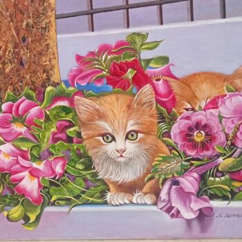 Pintura titulada "Gatitos rubios" por Carmen Gimeno Piquer, Obra de arte original, Oleo Montado en Bastidor de camilla de ma…