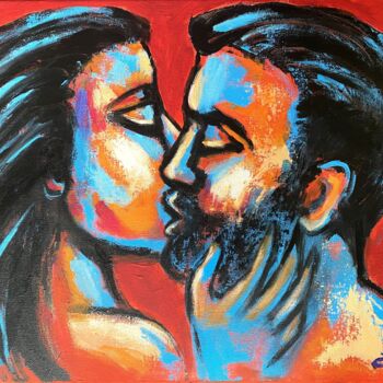 Painting titled "Lovers - Valentines…" by Carmen Tyrrell, Original Artwork, Acrylic Mounted on Wood Stretcher frame