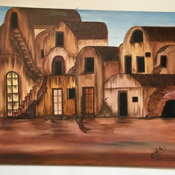 Peinture intitulée "Vieux village" par Carmen, Œuvre d'art originale, Acrylique